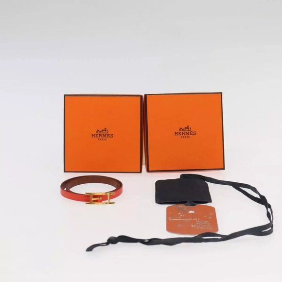 HERMES B Api Double Tour Charm Bracelet Leather 2Set Orange Navy Auth - Picture 1 of 14